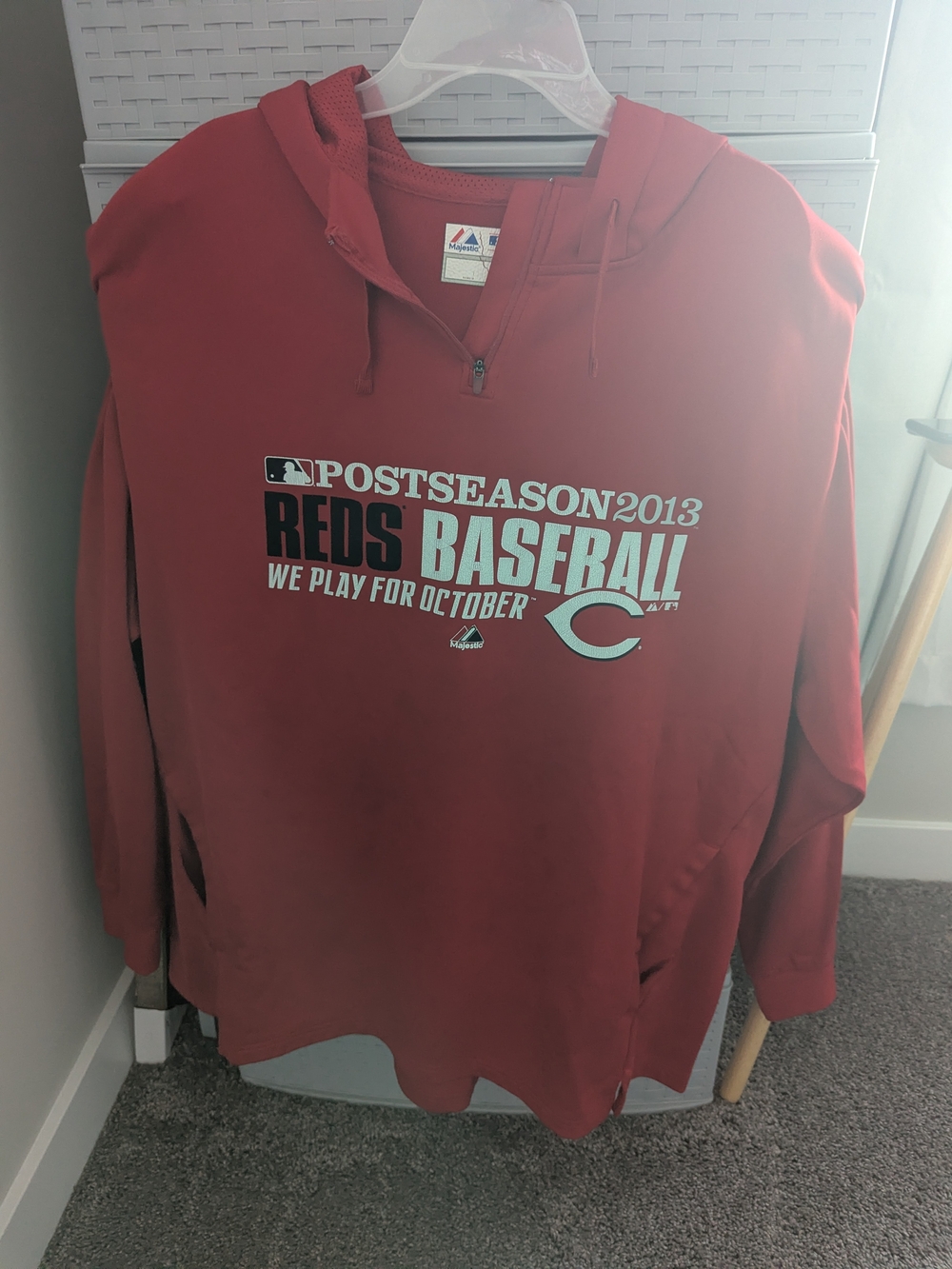 Majestic Red Baseball Half-Zip Hoodie with Chest Graphic